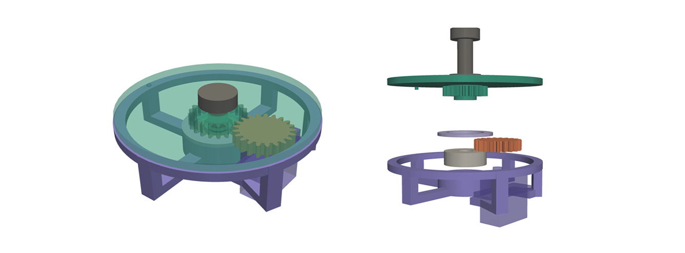 Rotating joint mechanism, assembled and exploded
